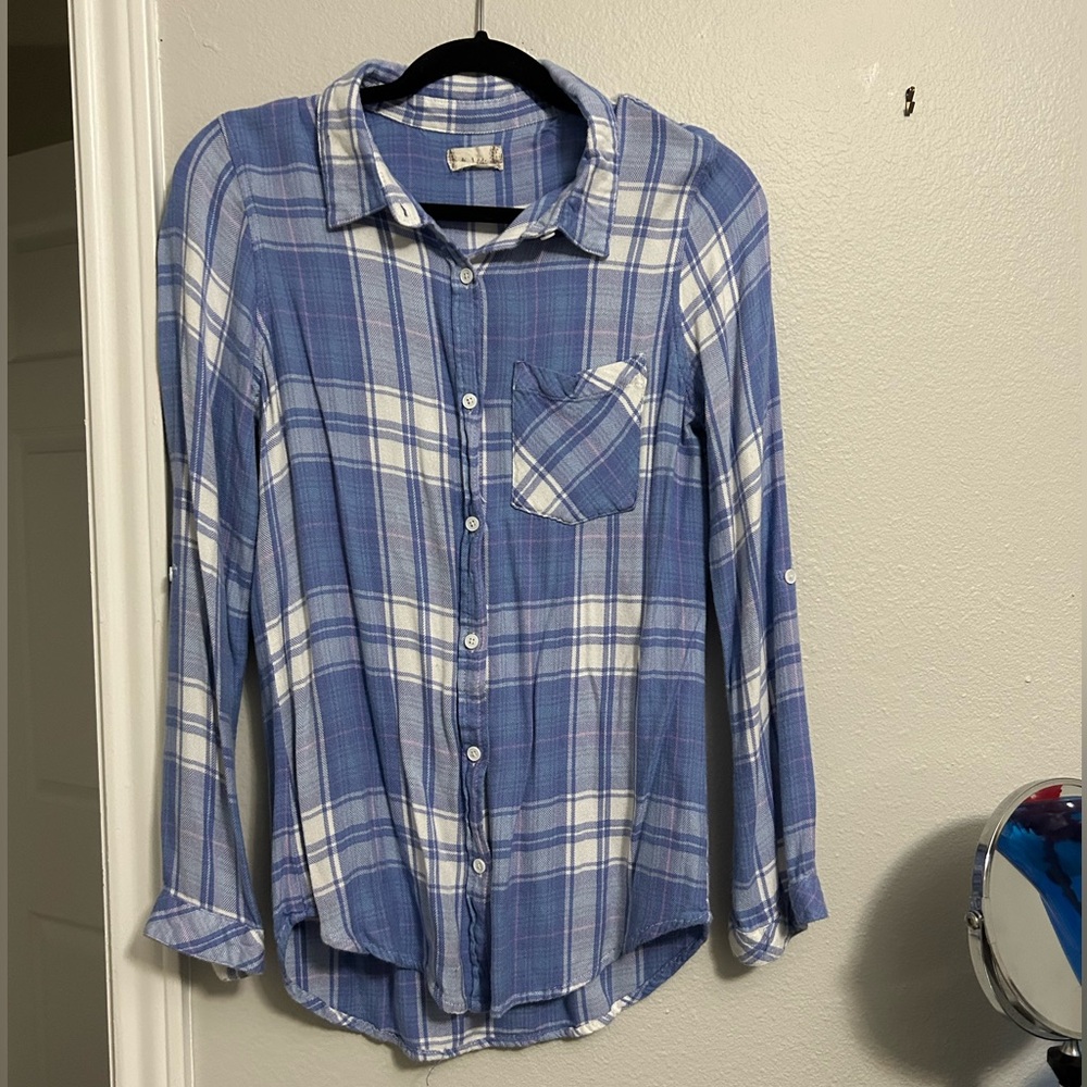 Altar’d State Blue and White Plaid Flannel Women's Size Medium